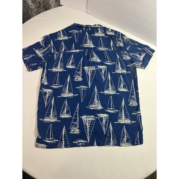 St John’s Bay L Blue Sailboat Print Hawaiian Shirt Short Sleeve Classic Fit - Picture 6 of 8